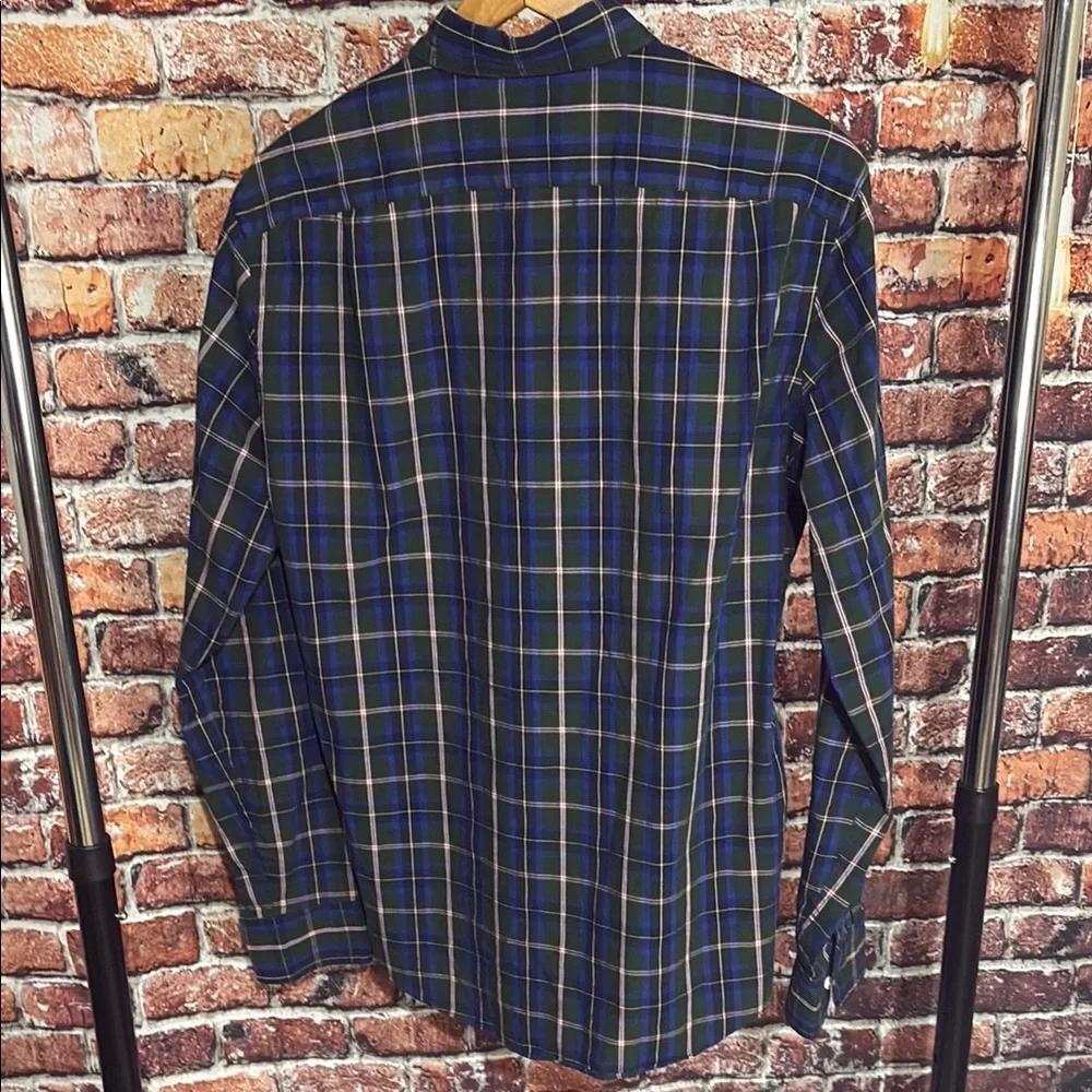 J Crew Navy and Forest Plaid Button Down Shirt pocket medium slim